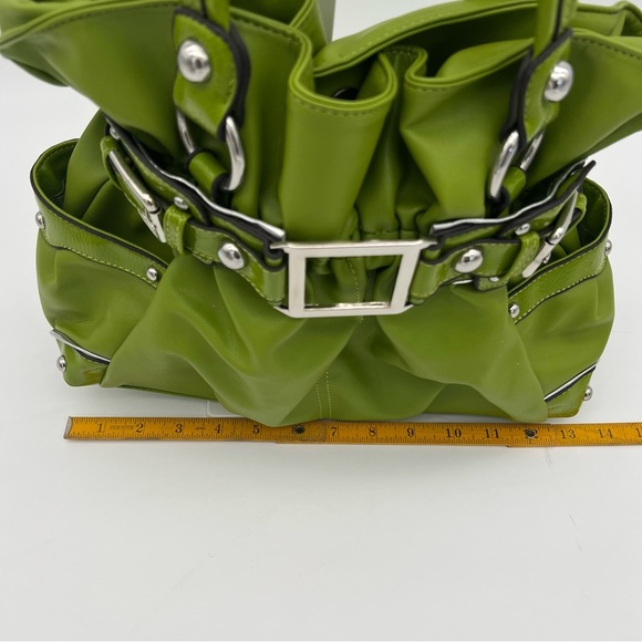 Wilsons Leather Lime Green Belted Shoulder Bag Y2K Style Silver Hardware - Picture 10 of 11